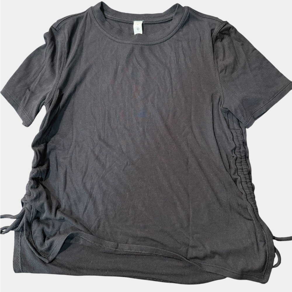 lululemon athletica Black Ribbed Side-Tie Short Sleeve Tee. Pre Loved